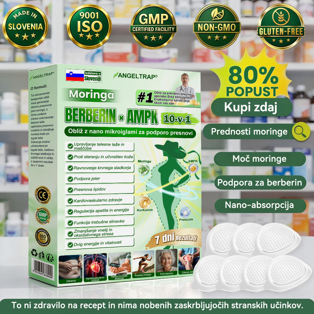 ANGELTRAP® Moringa × Berberin × AMPK 10-v-1 Metabolična podpora, obliž z nanotehnologijo mikroiglic 🇸🇮 (Dovolj je enkrat na dan, vidni rezultati v 7 dneh) ✅ Za debelost, ohlapno kožo, sladkorno bolezen, spalno apnejo, težave s sklepi in številne druge